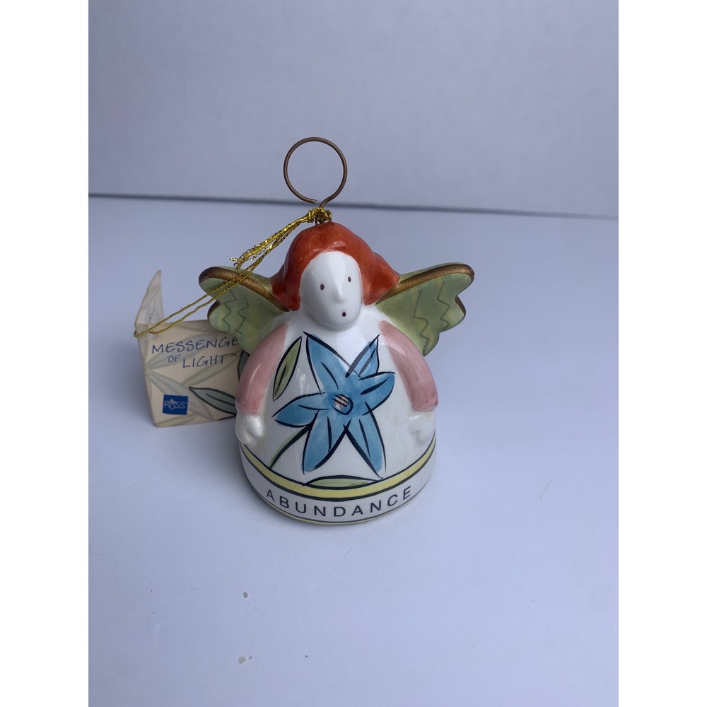 Russ Messengers of Light Abundance Angel Bell‎ Ornament Ceramic Blue Flower